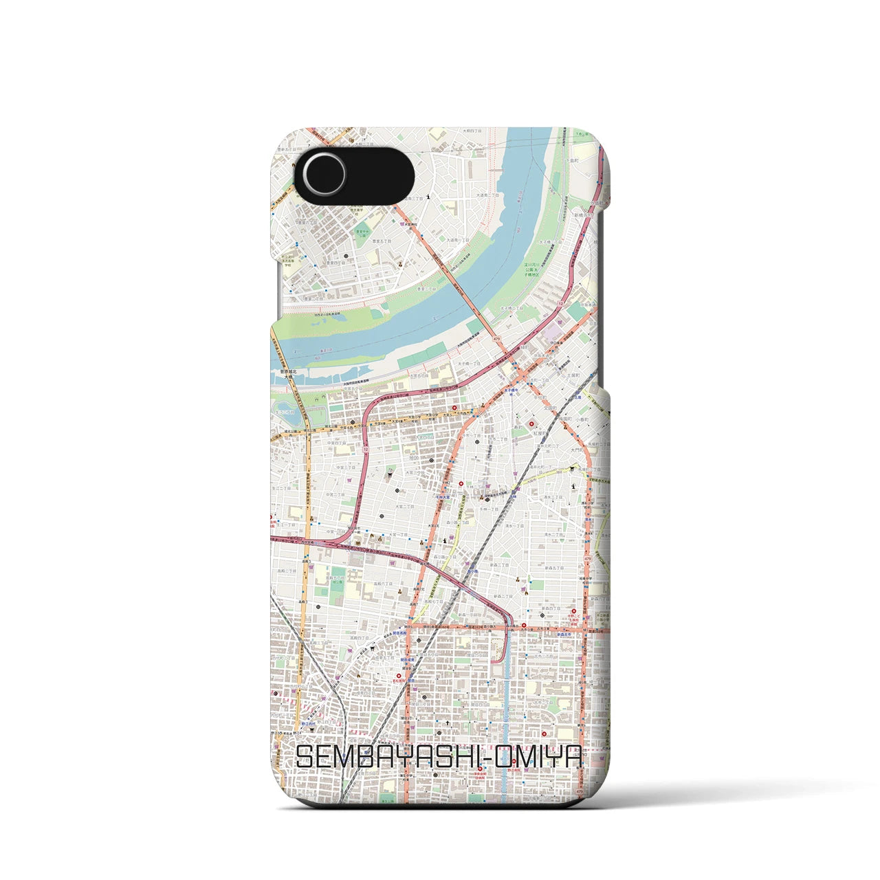 【千林大宮(大阪府)】地図柄iPhoneケース(バックカバータイプ)