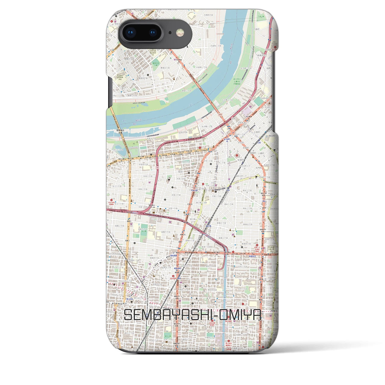 【千林大宮(大阪府)】地図柄iPhoneケース(バックカバータイプ)