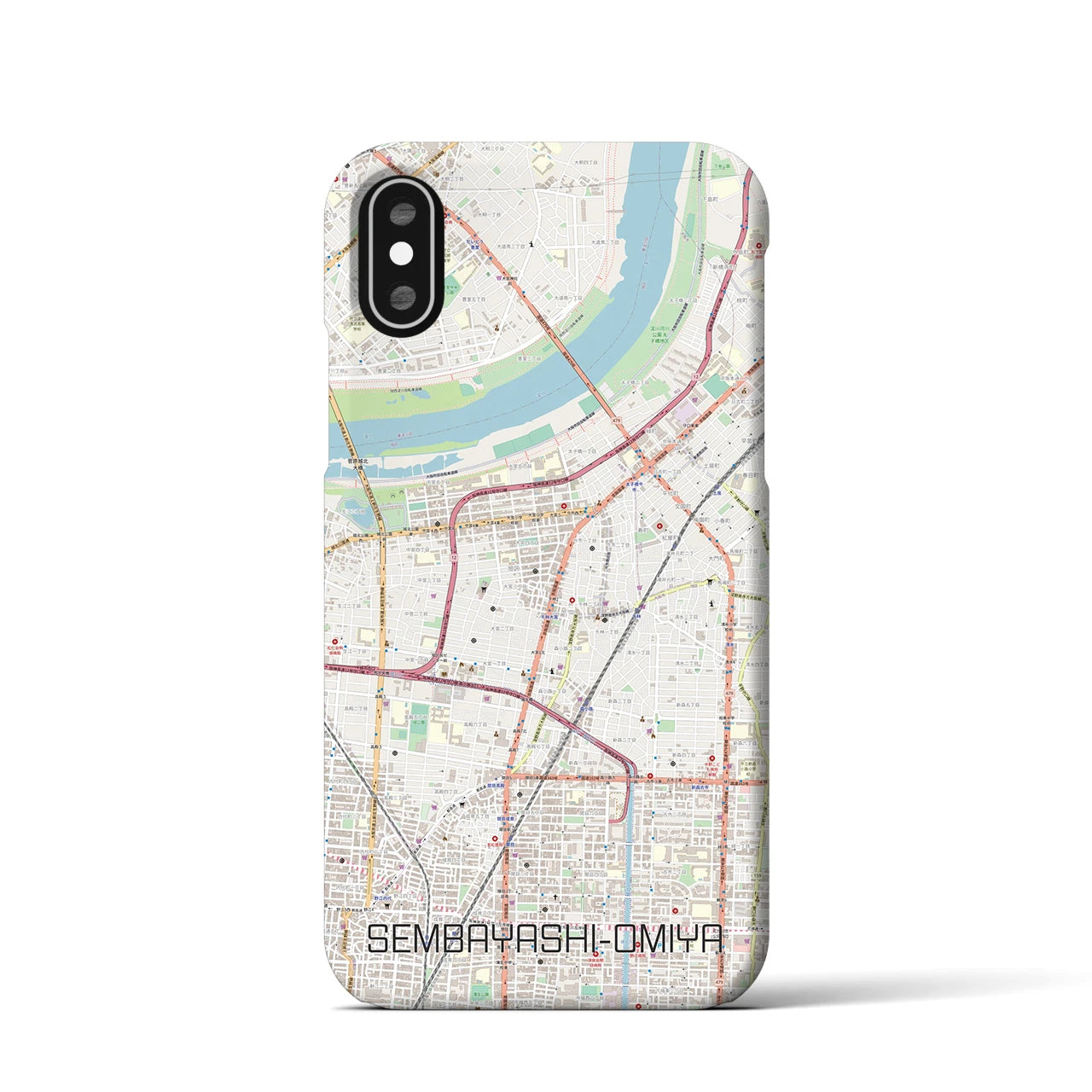 【千林大宮(大阪府)】地図柄iPhoneケース(バックカバータイプ)