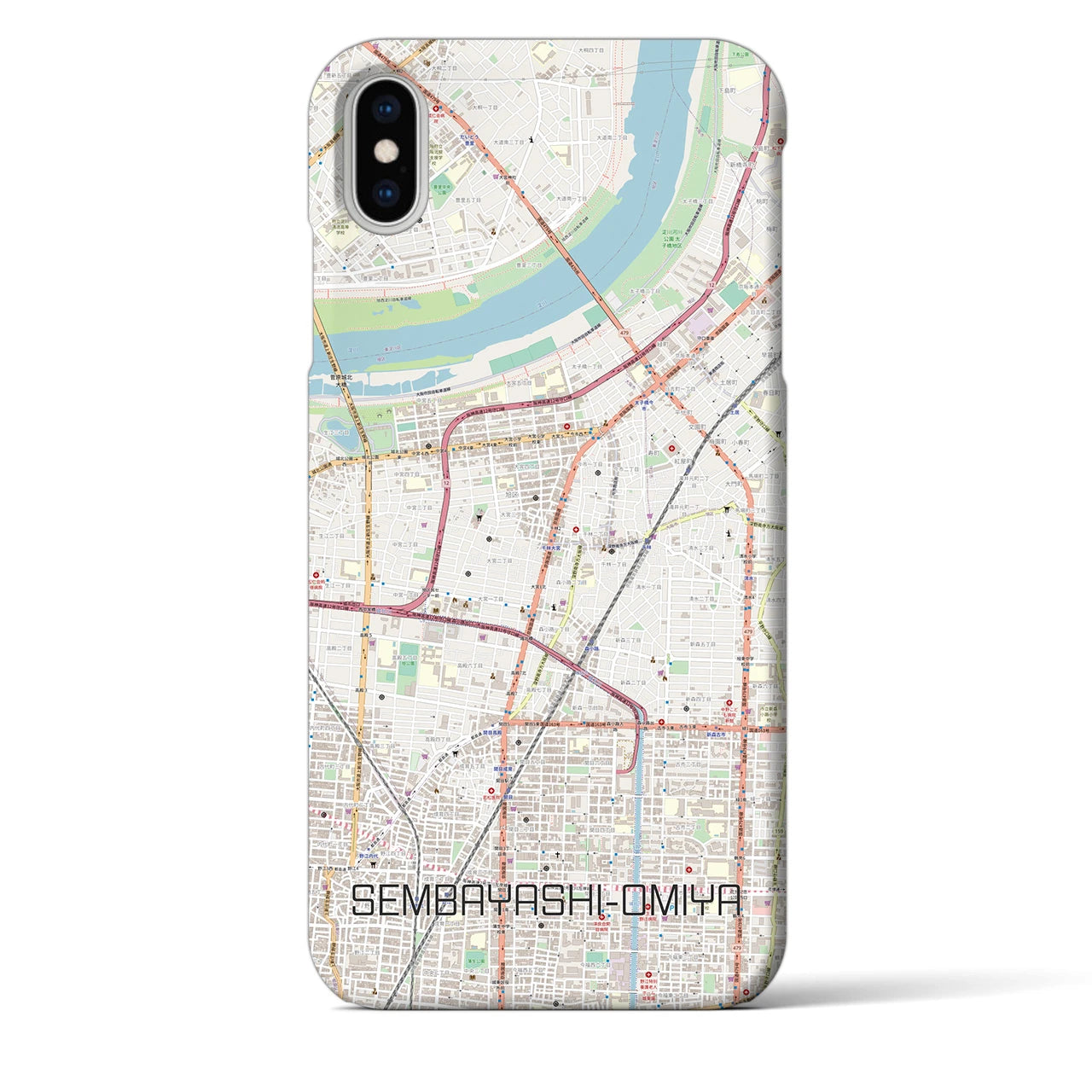 【千林大宮(大阪府)】地図柄iPhoneケース(バックカバータイプ)