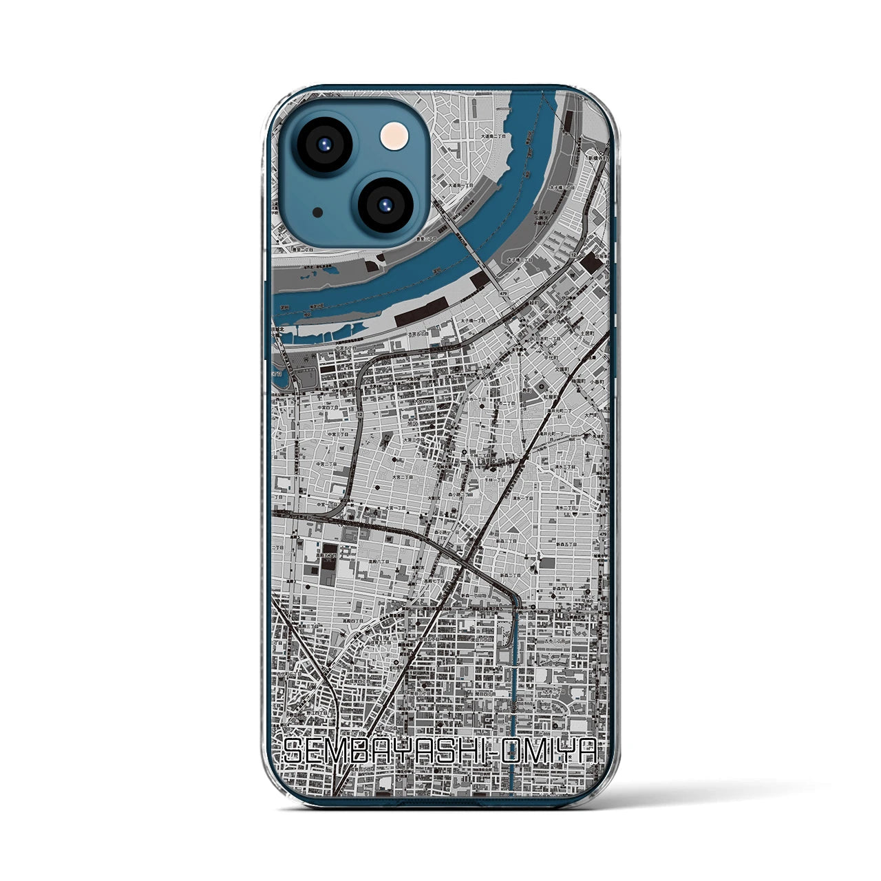 【千林大宮(大阪府)】地図柄iPhoneケース(クリアタイプ)