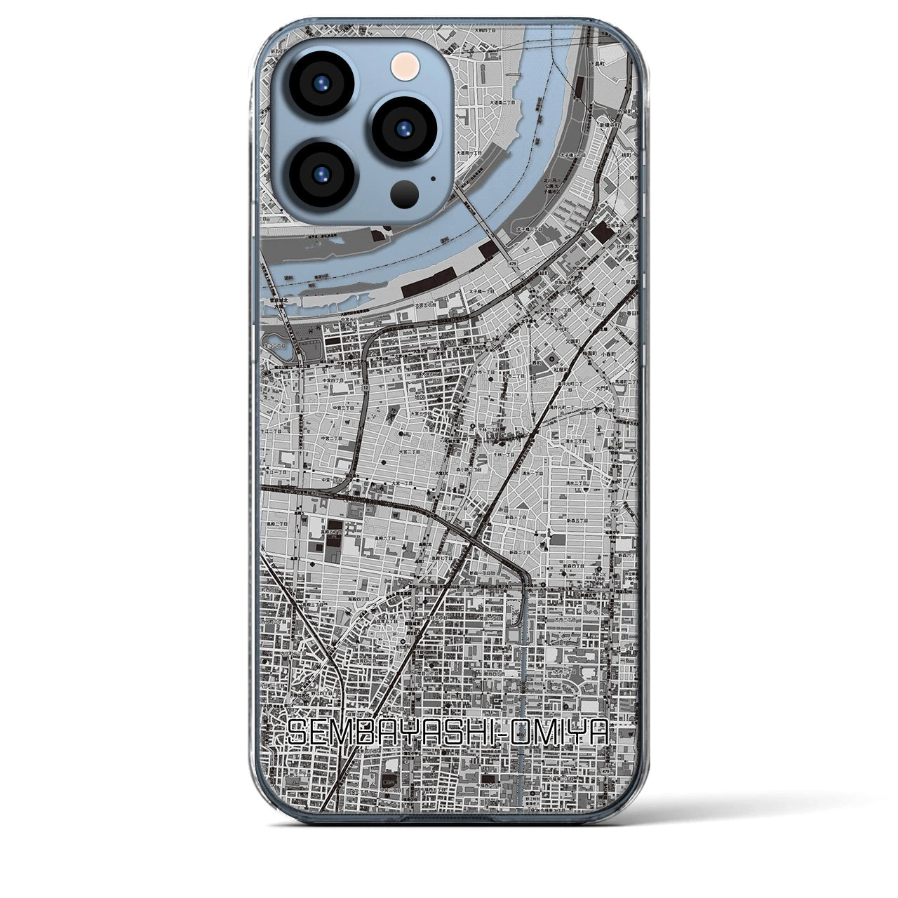 【千林大宮(大阪府)】地図柄iPhoneケース(クリアタイプ)