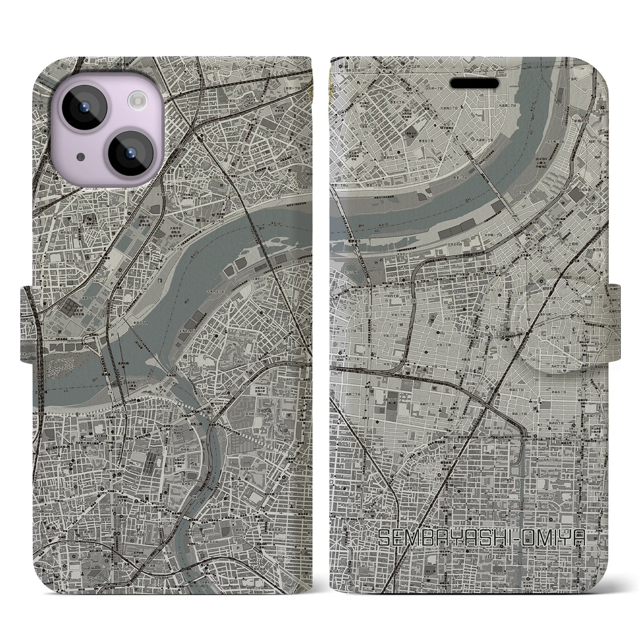 【千林大宮(大阪府)】地図柄iPhoneケース(手帳タイプ)