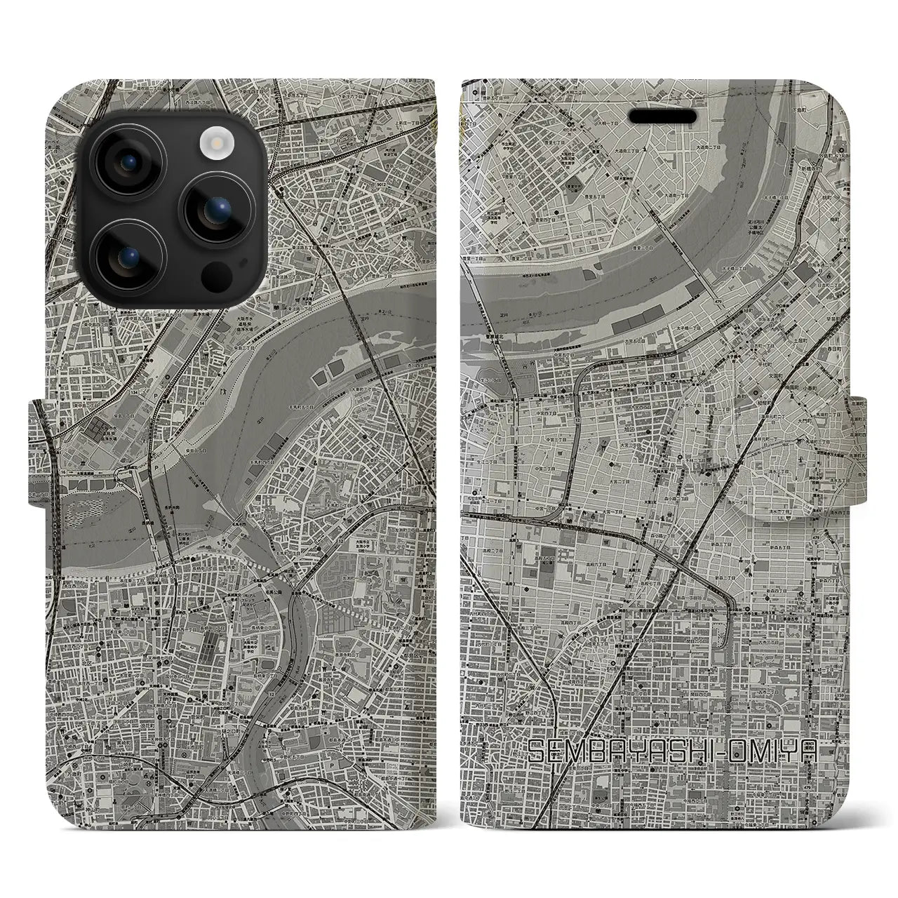 【千林大宮(大阪府)】地図柄iPhoneケース(手帳タイプ)