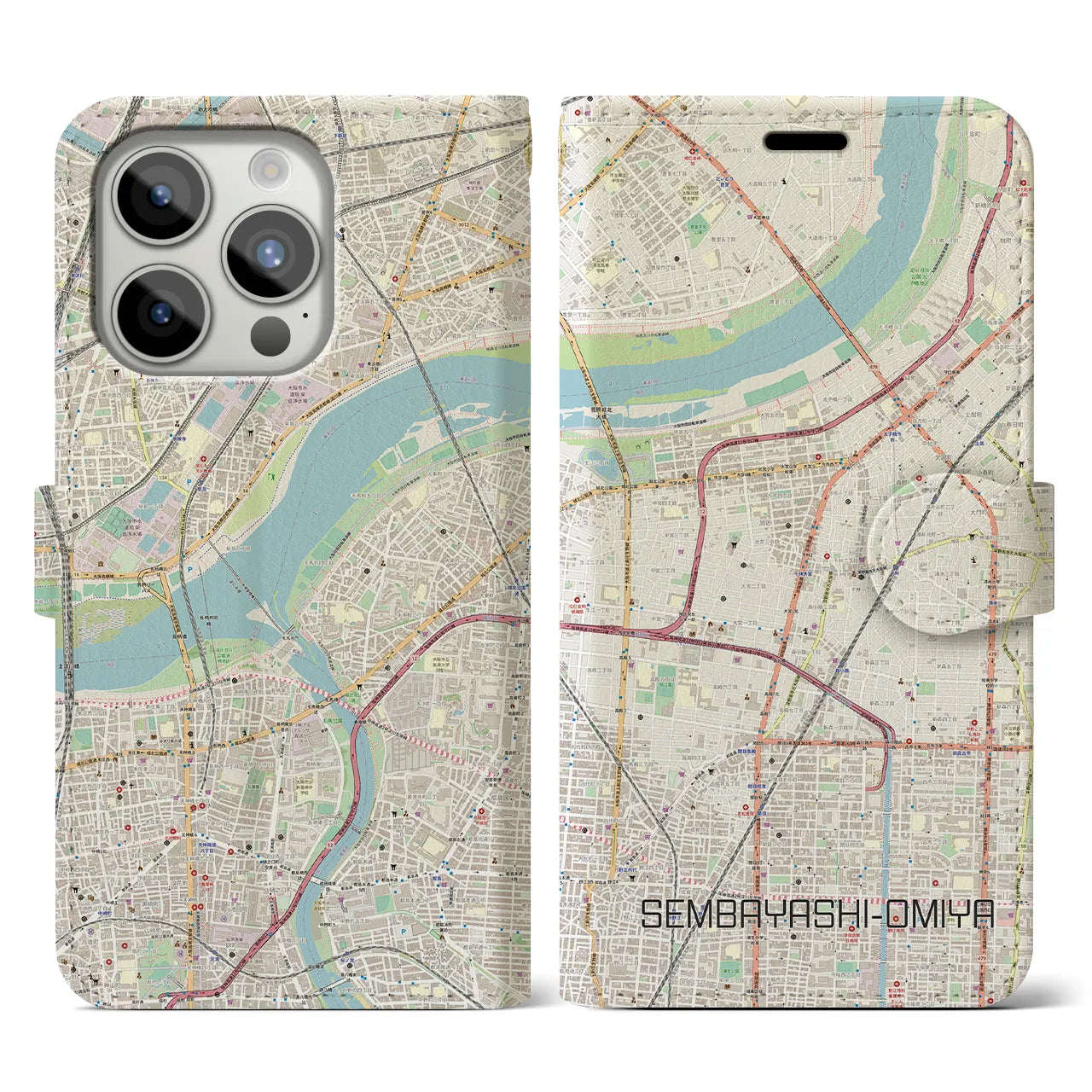 【千林大宮(大阪府)】地図柄iPhoneケース(手帳タイプ)