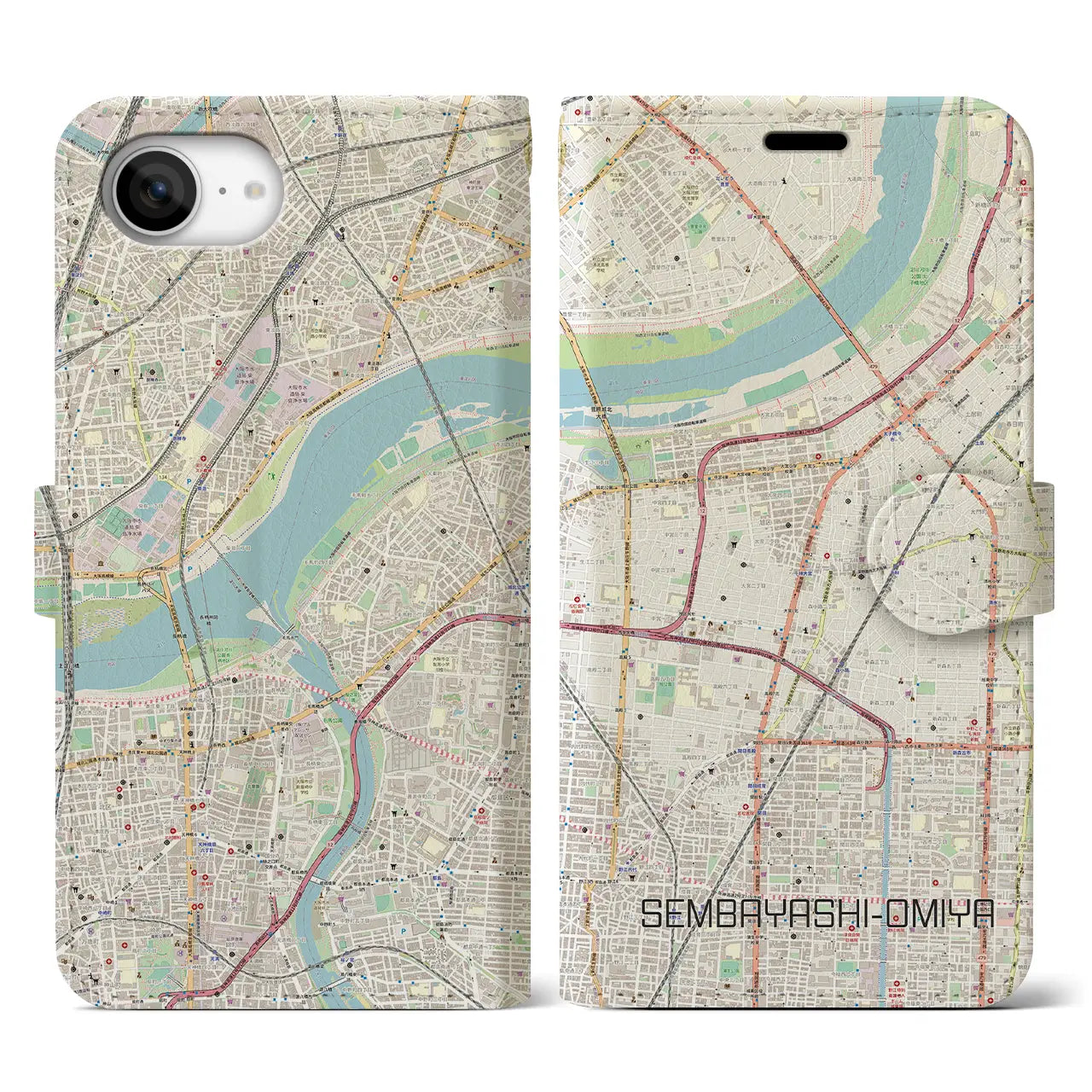【千林大宮(大阪府)】地図柄iPhoneケース(手帳タイプ)