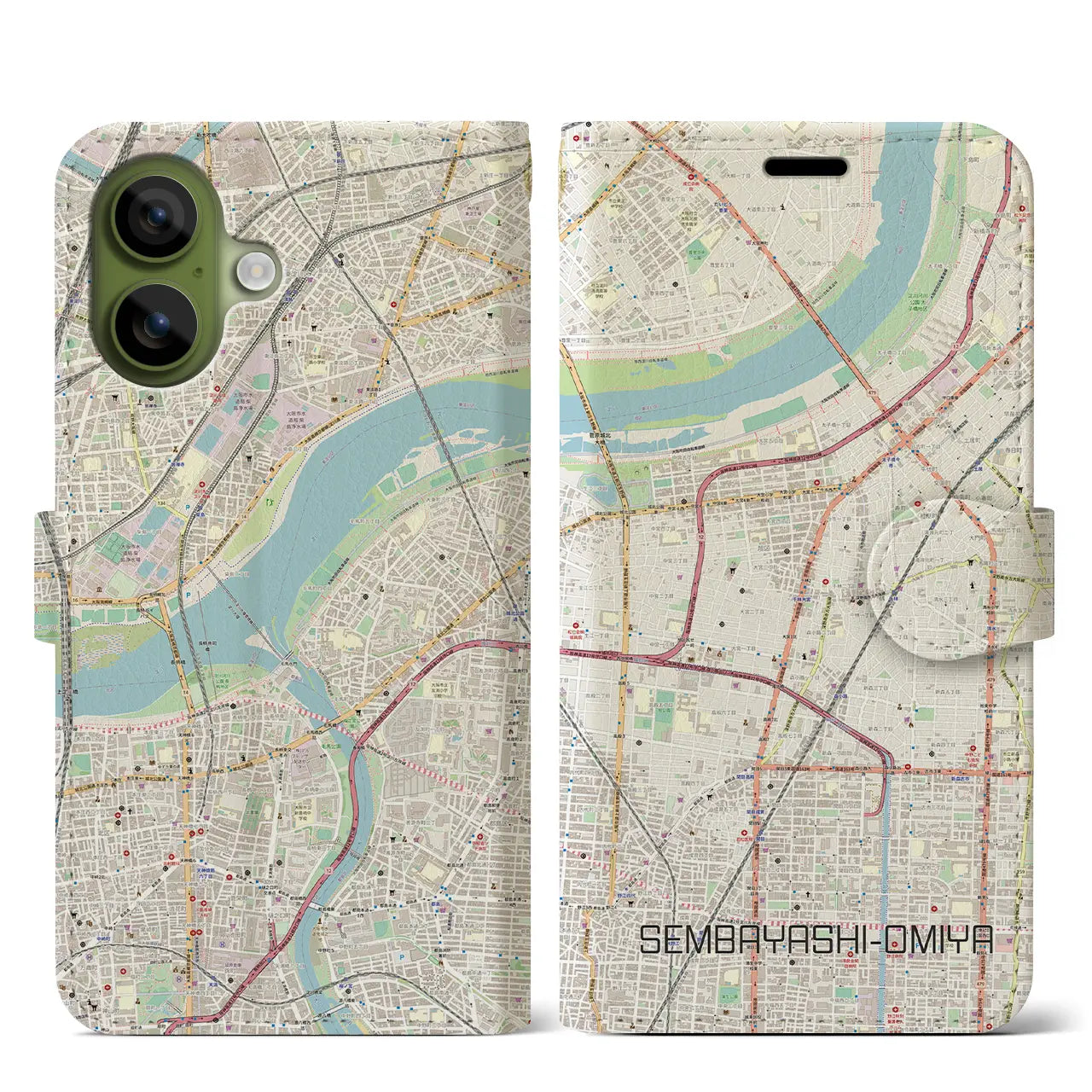 【千林大宮(大阪府)】地図柄iPhoneケース(手帳タイプ)