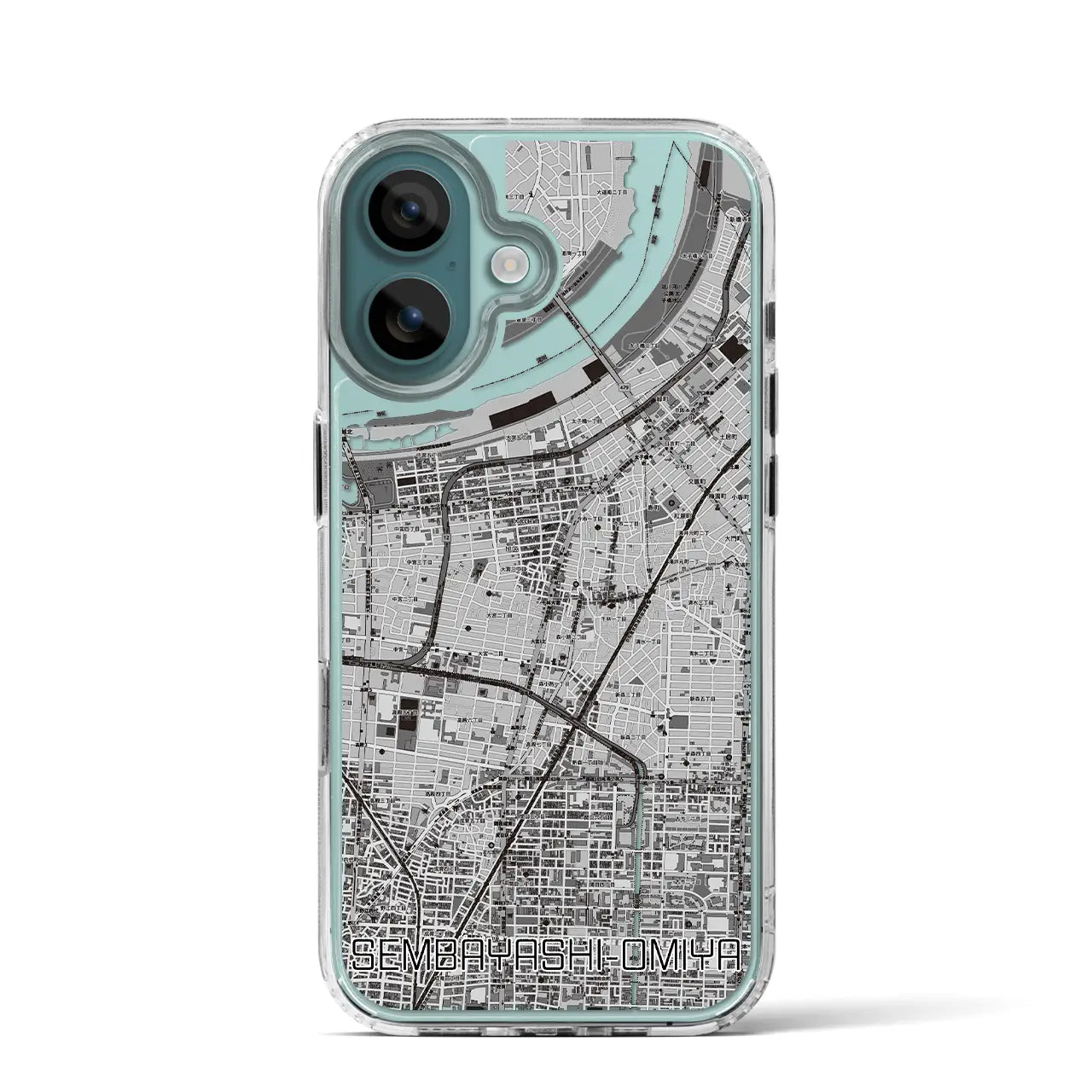 【千林大宮(大阪府)】地図柄iPhoneケース(MagSafeタイプ)モノトーン・iPhone 16 Pro 用