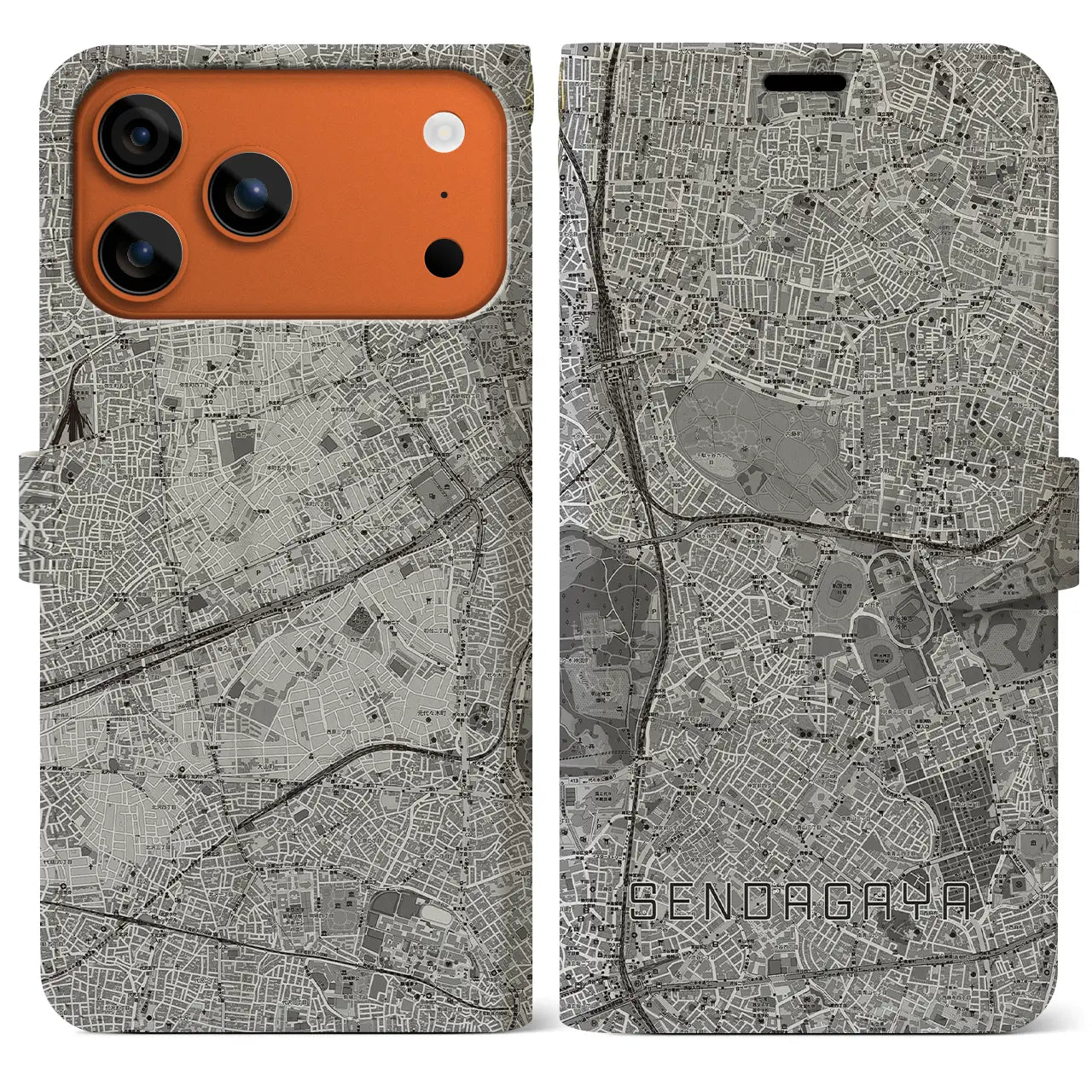 【千駄ケ谷(東京都)】地図柄iPhoneケース(手帳タイプ)