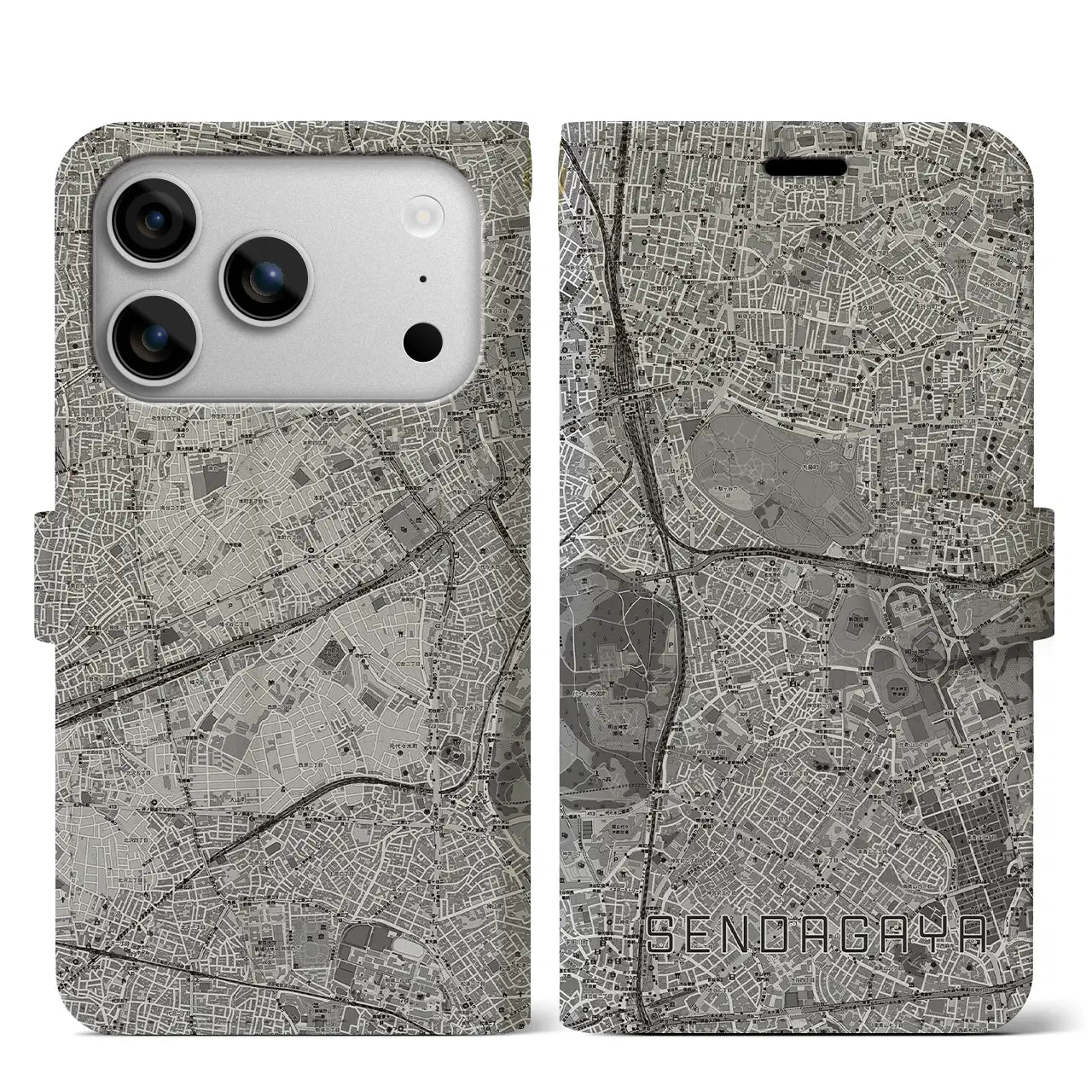 【千駄ケ谷(東京都)】地図柄iPhoneケース(手帳タイプ)