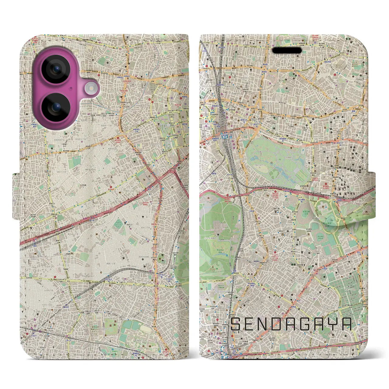 【千駄ケ谷(東京都)】地図柄iPhoneケース(手帳タイプ)ナチュラル・iPhone 16 Pro 用