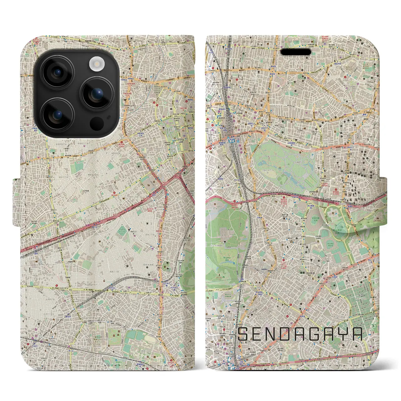 【千駄ケ谷(東京都)】地図柄iPhoneケース(手帳タイプ)ナチュラル・iPhone 16 用