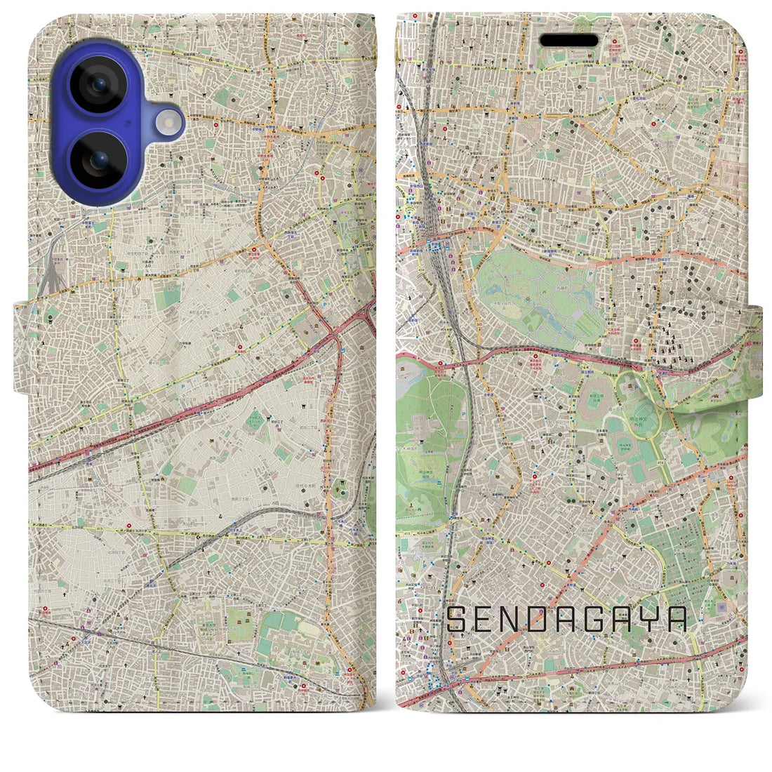 【千駄ケ谷(東京都)】地図柄iPhoneケース(手帳タイプ)ナチュラル・iPhone 16 Pro Max 用