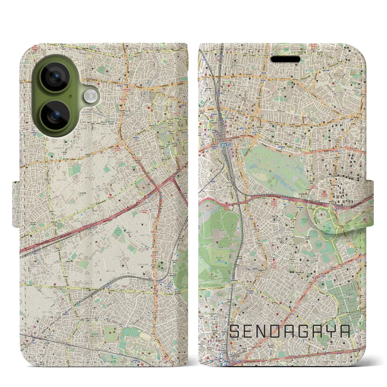 【千駄ケ谷(東京都)】地図柄iPhoneケース(手帳タイプ)モノトーン・iPhone 17 Pro Max 用