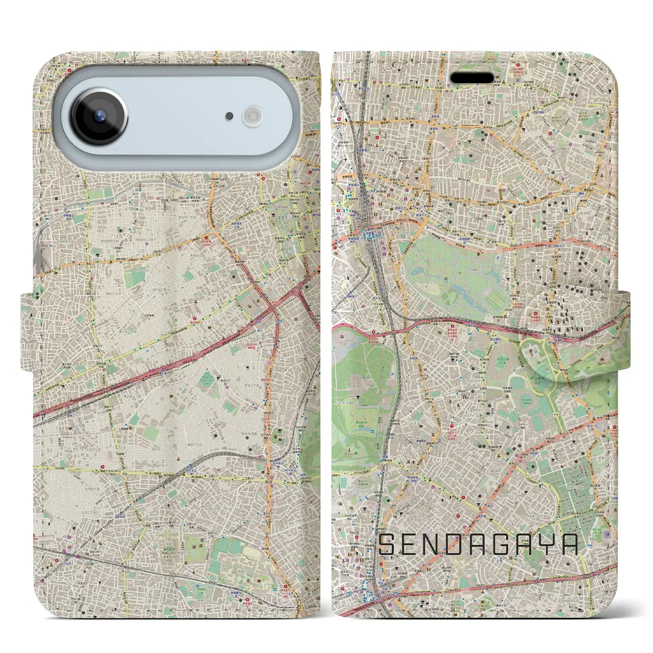 【千駄ケ谷(東京都)】地図柄iPhoneケース(手帳タイプ)ナチュラル・iPhone 17 Pro Max 用