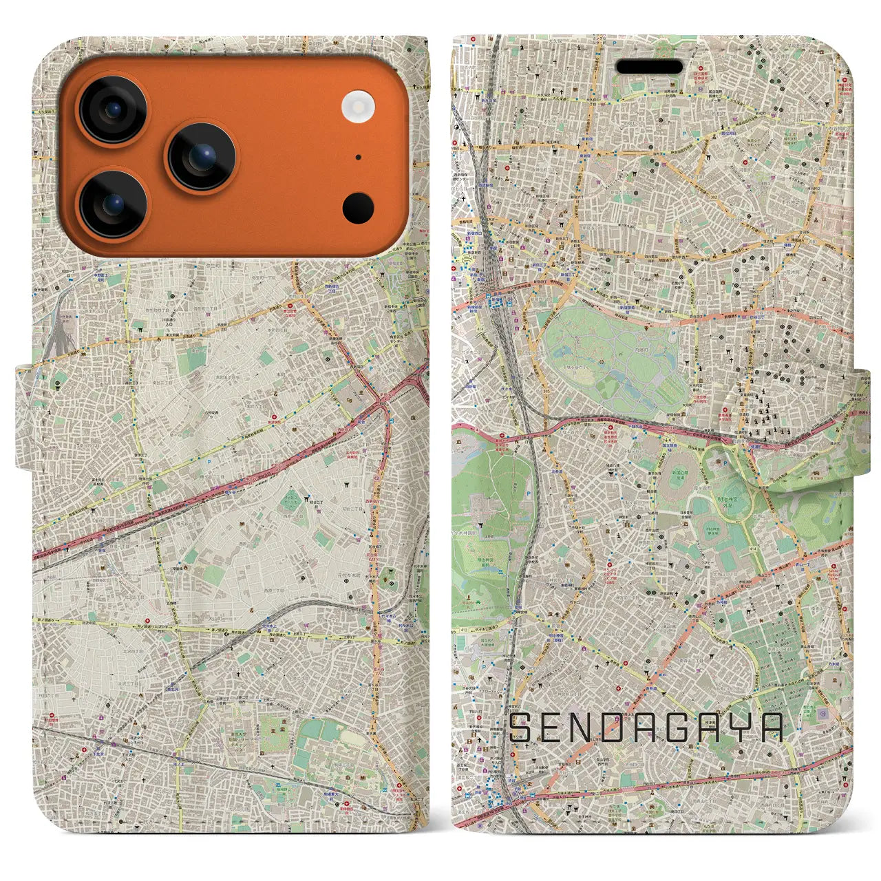 【千駄ケ谷(東京都)】地図柄iPhoneケース(手帳タイプ)