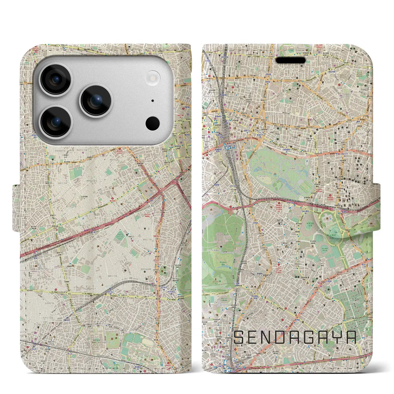 【千駄ケ谷(東京都)】地図柄iPhoneケース(手帳タイプ)