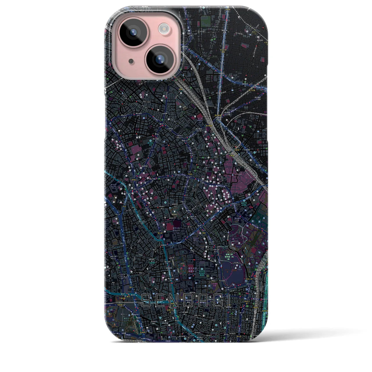 【千駄木(東京都)】地図柄iPhoneケース(バックカバータイプ)