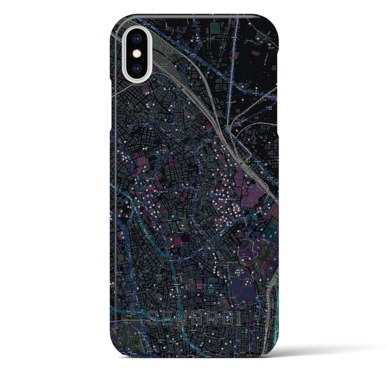 【千駄木(東京都)】地図柄iPhoneケース(バックカバータイプ)