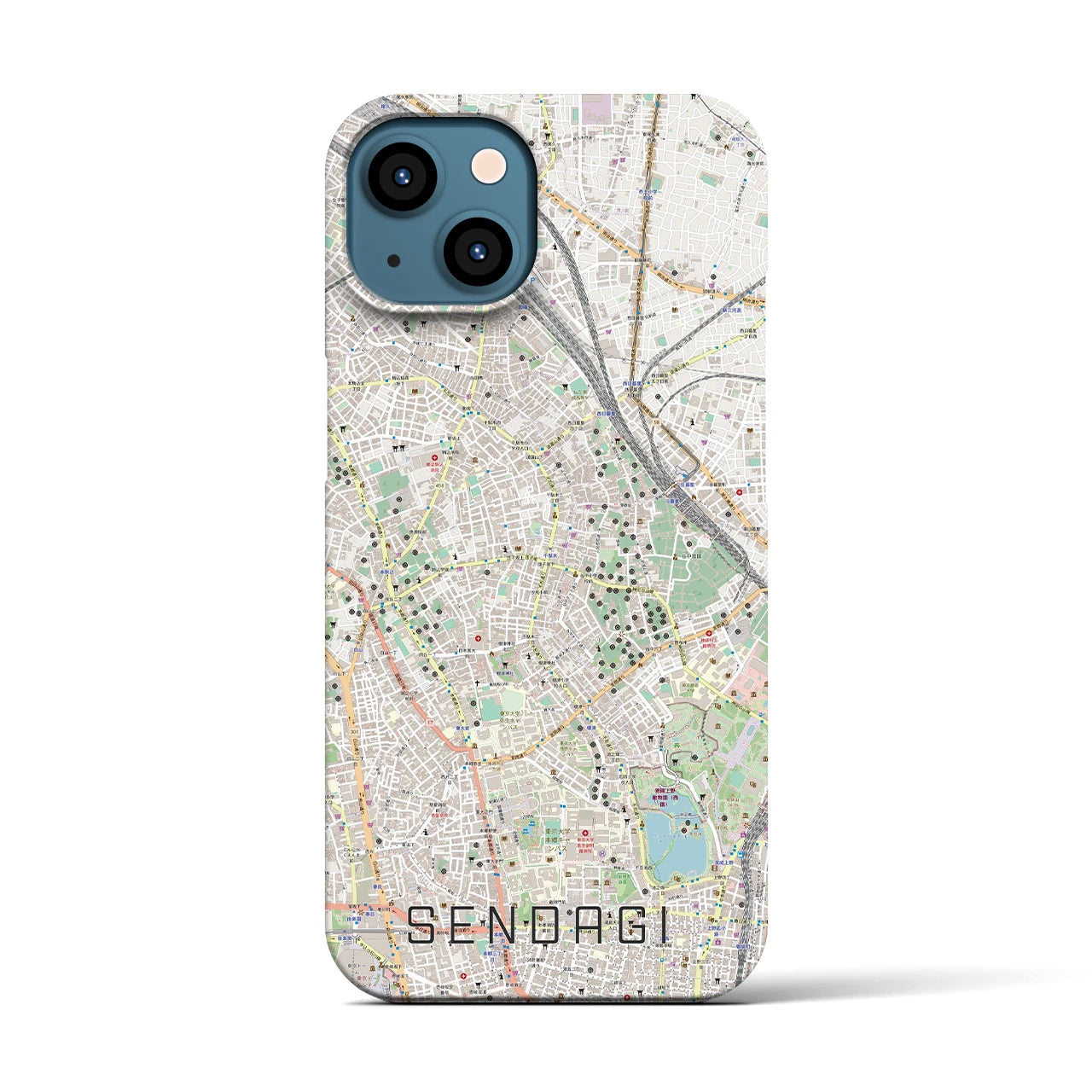 【千駄木(東京都)】地図柄iPhoneケース(バックカバータイプ)