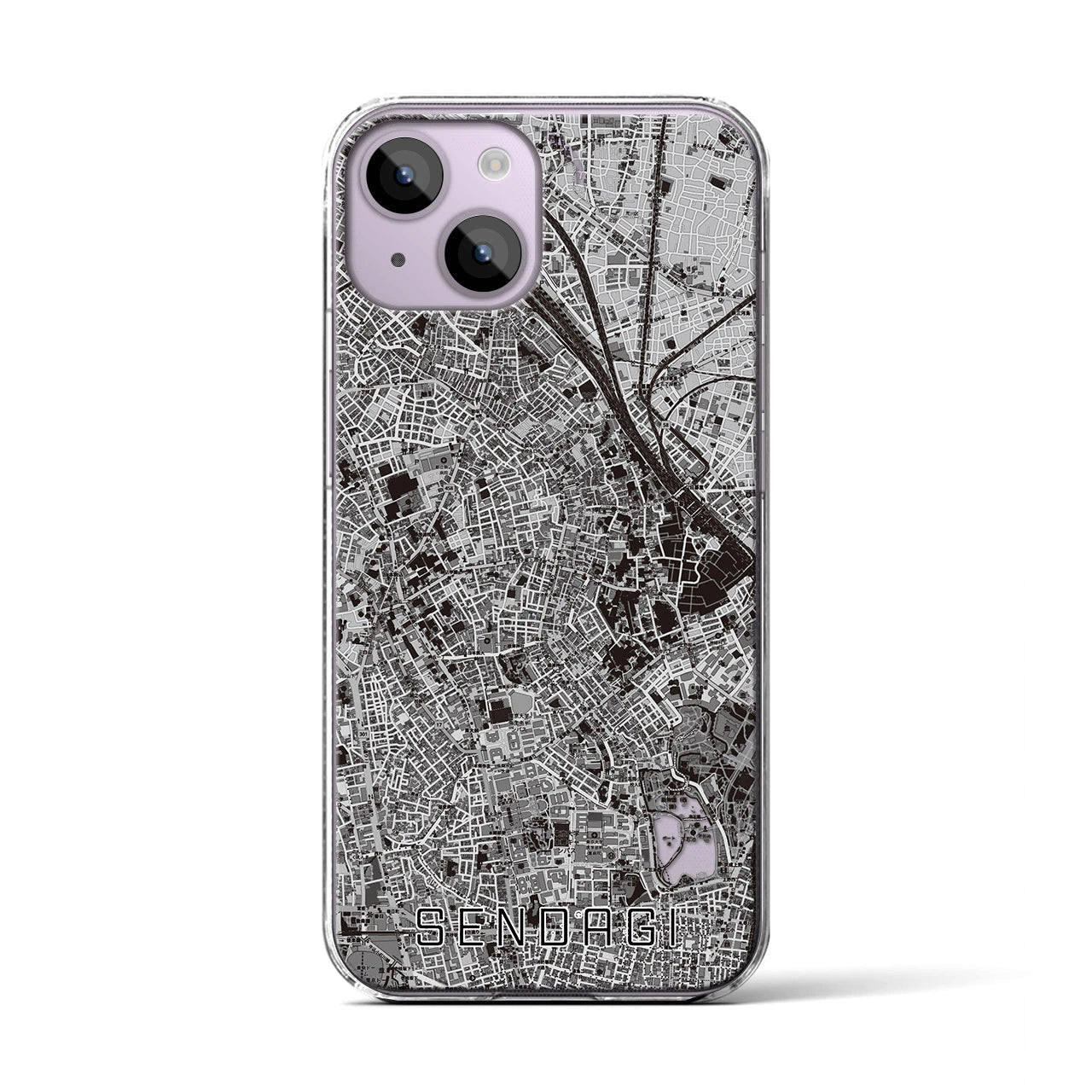 【千駄木(東京都)】地図柄iPhoneケース(クリアタイプ)