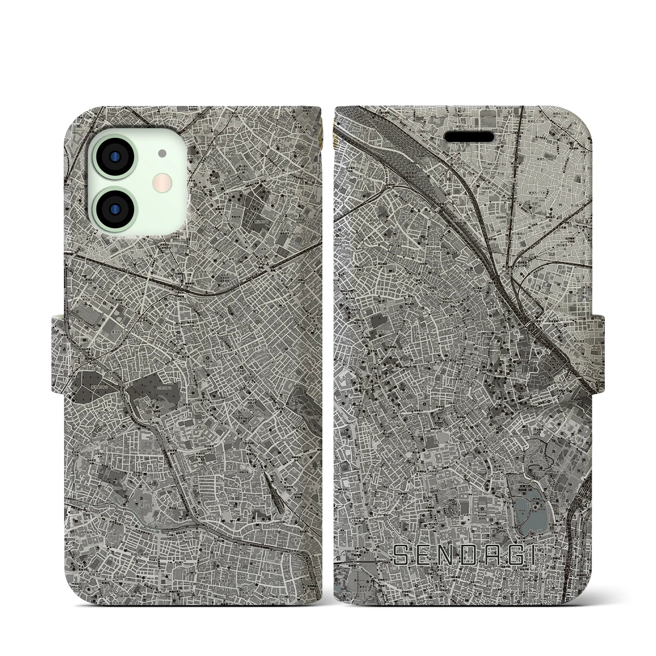 【千駄木(東京都)】地図柄iPhoneケース(手帳タイプ)