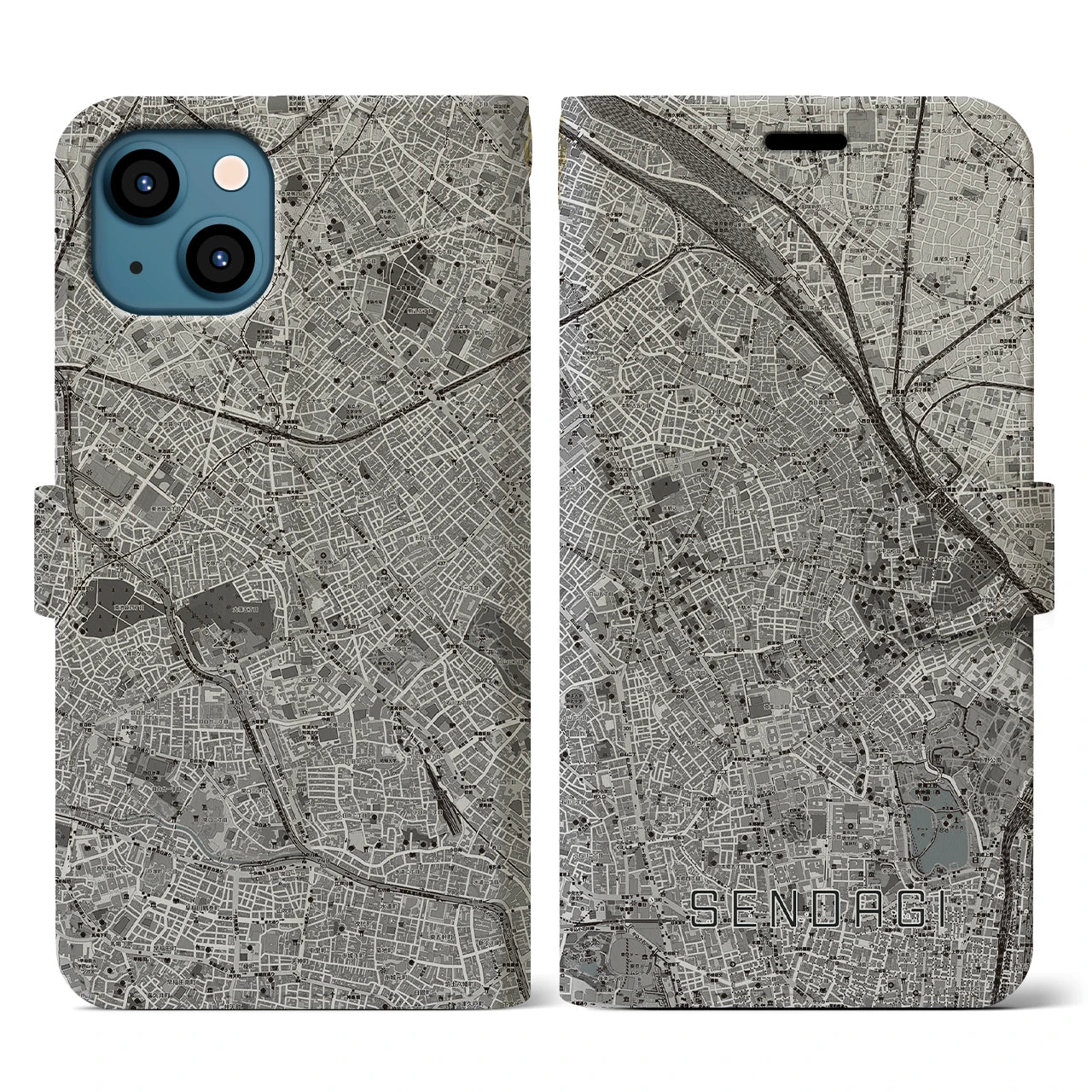 【千駄木(東京都)】地図柄iPhoneケース(手帳タイプ)