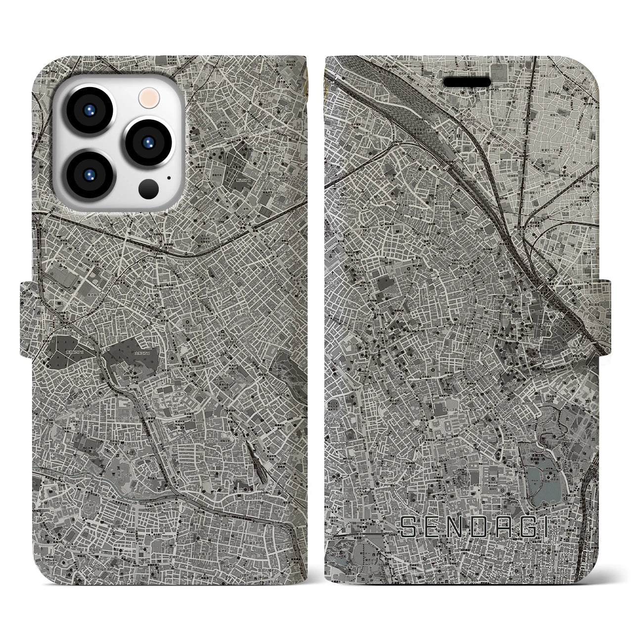 【千駄木(東京都)】地図柄iPhoneケース(手帳タイプ)