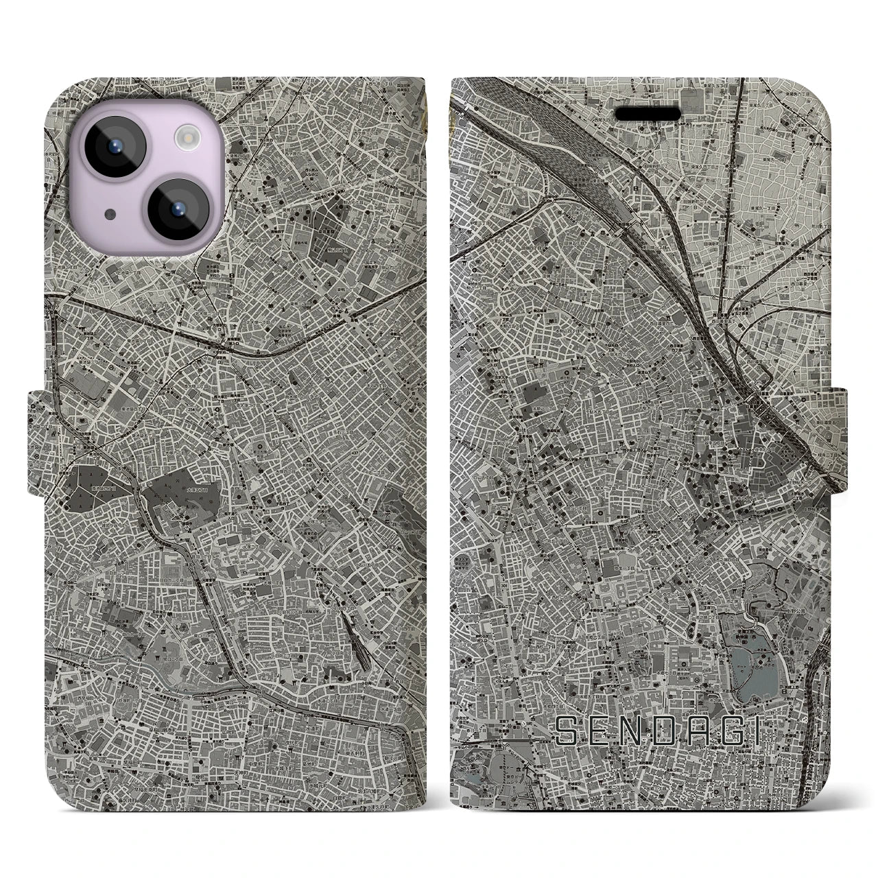 【千駄木(東京都)】地図柄iPhoneケース(手帳タイプ)