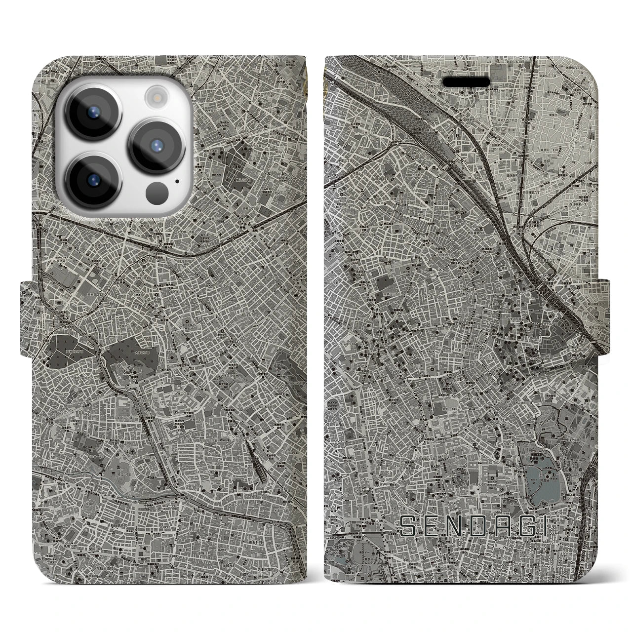 【千駄木(東京都)】地図柄iPhoneケース(手帳タイプ)