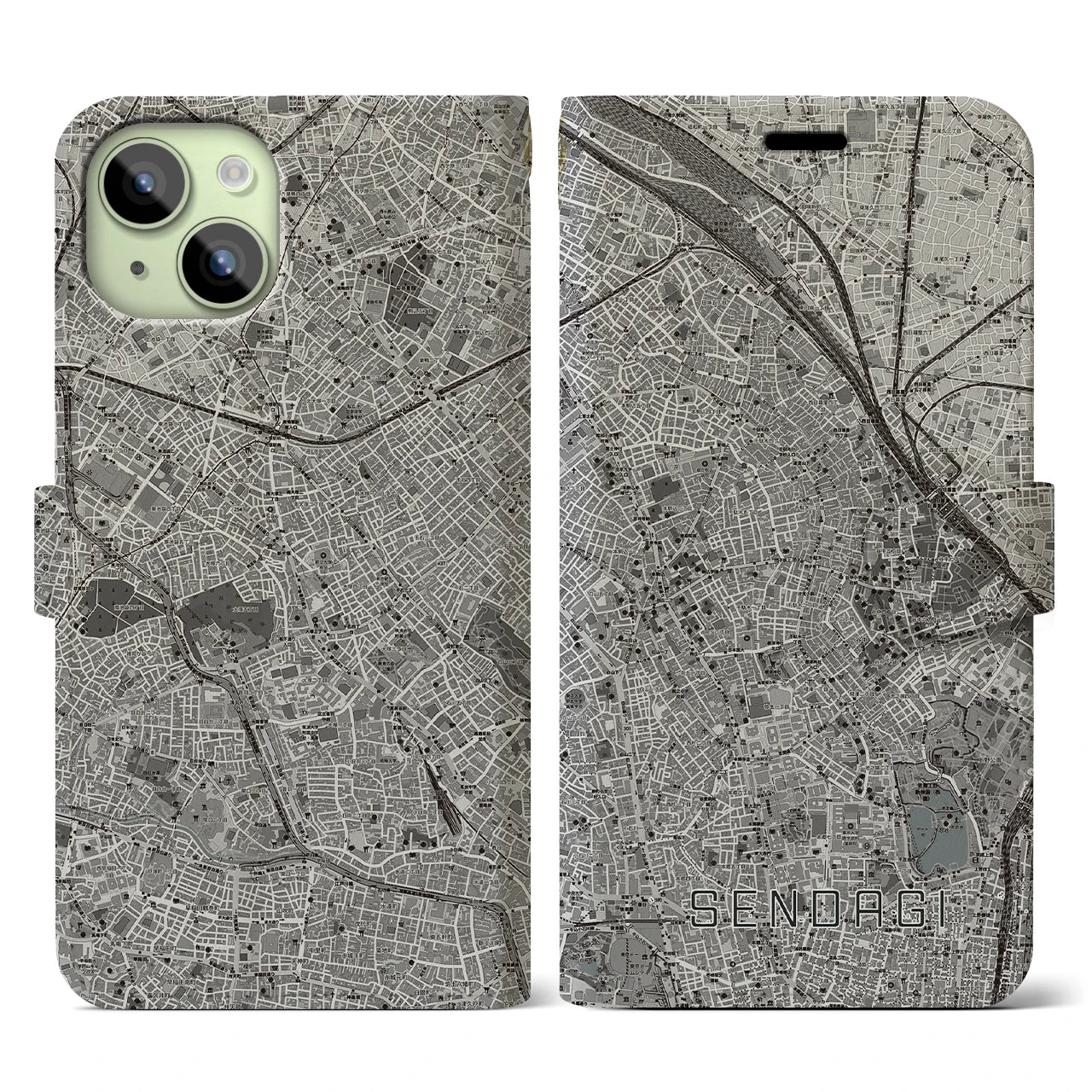 【千駄木(東京都)】地図柄iPhoneケース(手帳タイプ)