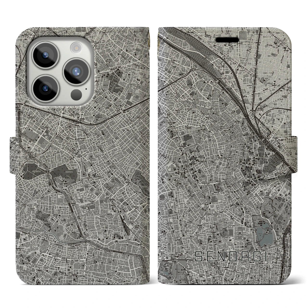 【千駄木(東京都)】地図柄iPhoneケース(手帳タイプ)