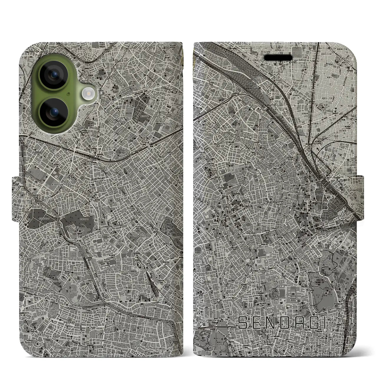 【千駄木(東京都)】地図柄iPhoneケース(手帳タイプ)