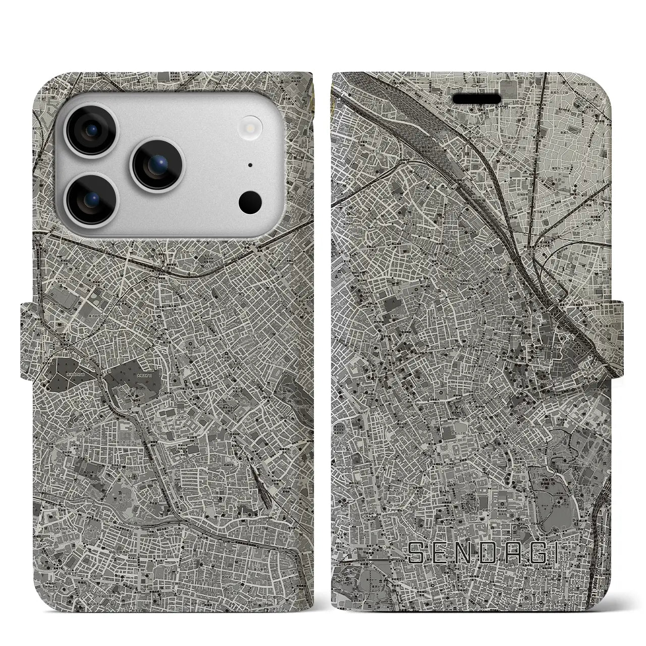 【千駄木(東京都)】地図柄iPhoneケース(手帳タイプ)