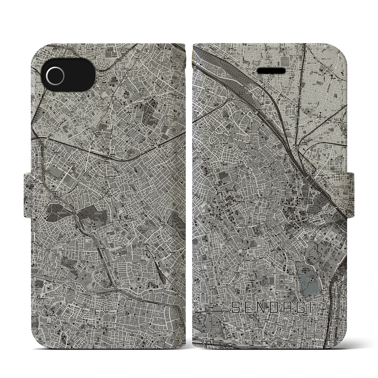 【千駄木(東京都)】地図柄iPhoneケース(手帳タイプ)