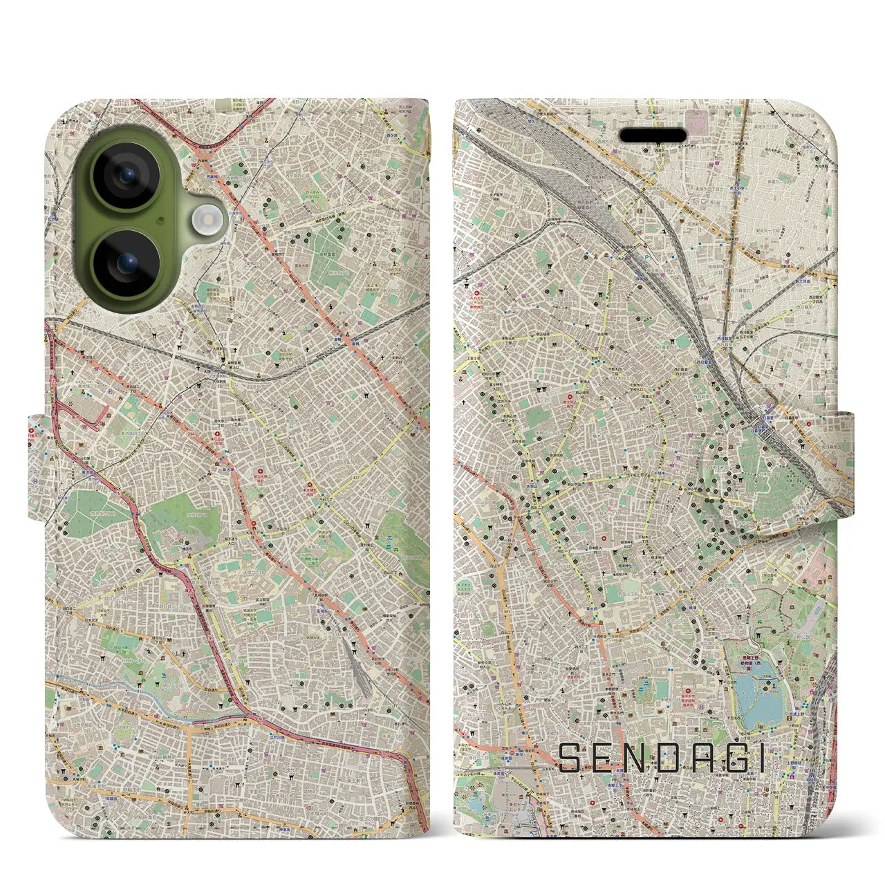 【千駄木(東京都)】地図柄iPhoneケース(手帳タイプ)モノトーン・iPhone 17 Pro Max 用