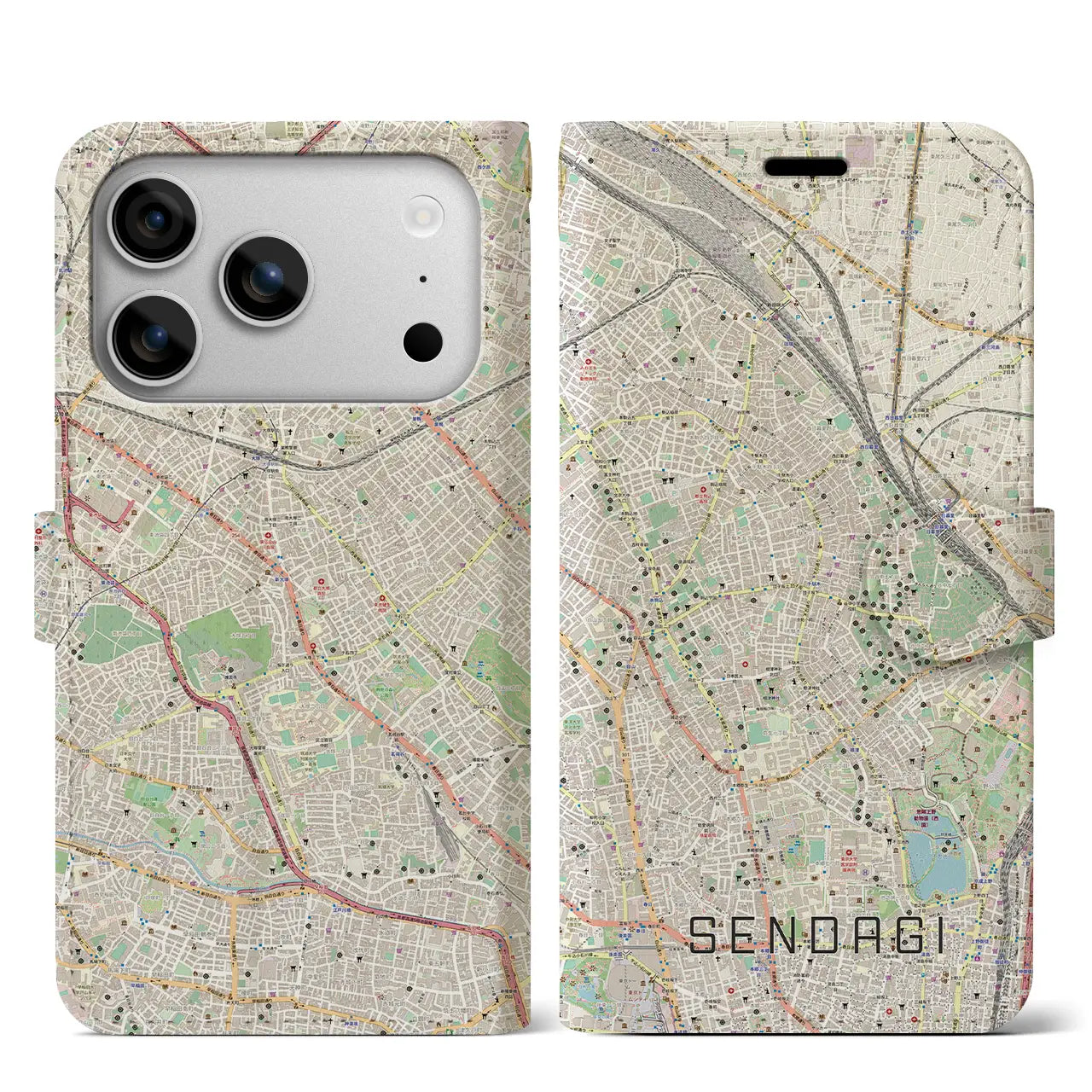 【千駄木(東京都)】地図柄iPhoneケース(手帳タイプ)