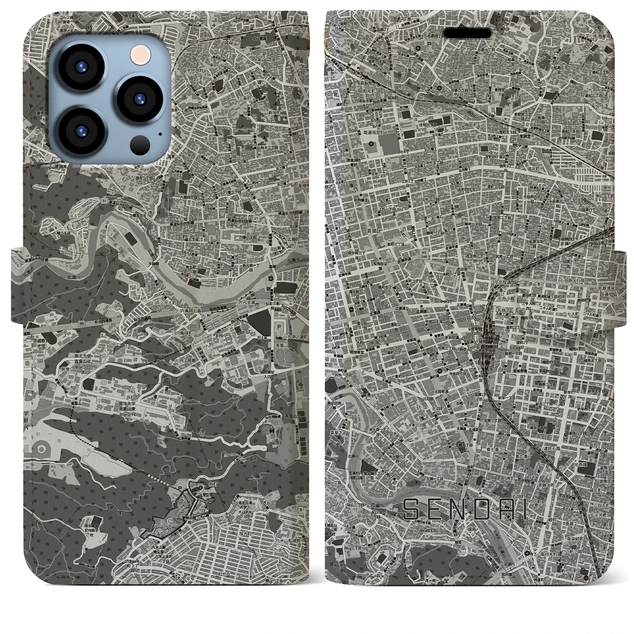 【仙台2(宮城県)】地図柄iPhoneケース(手帳タイプ)
