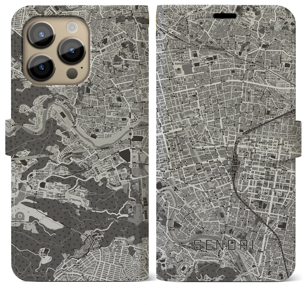 【仙台2(宮城県)】地図柄iPhoneケース(手帳タイプ)