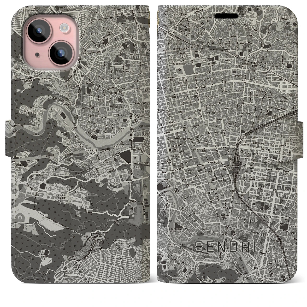 【仙台2(宮城県)】地図柄iPhoneケース(手帳タイプ)