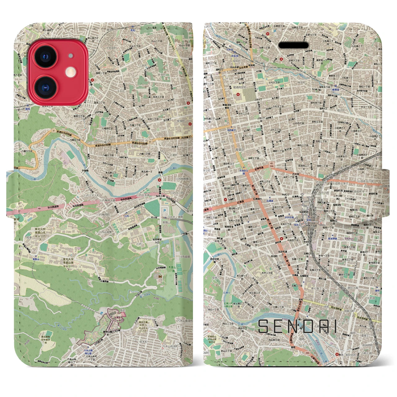 【仙台2(宮城県)】地図柄iPhoneケース(手帳タイプ)