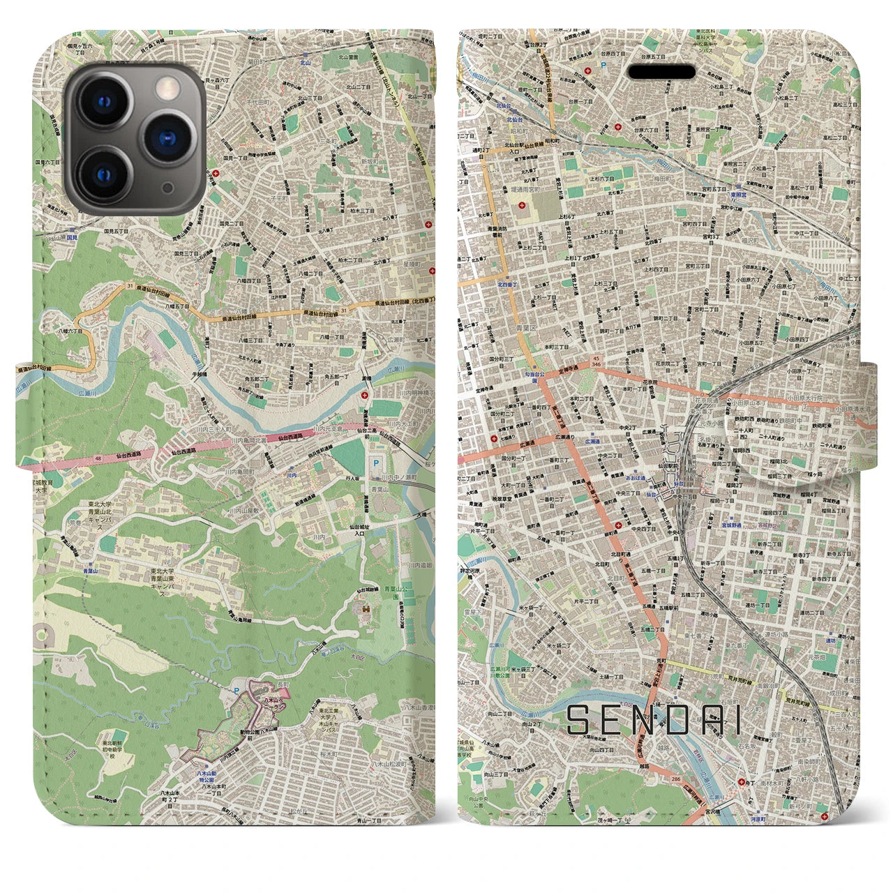 【仙台2(宮城県)】地図柄iPhoneケース(手帳タイプ)