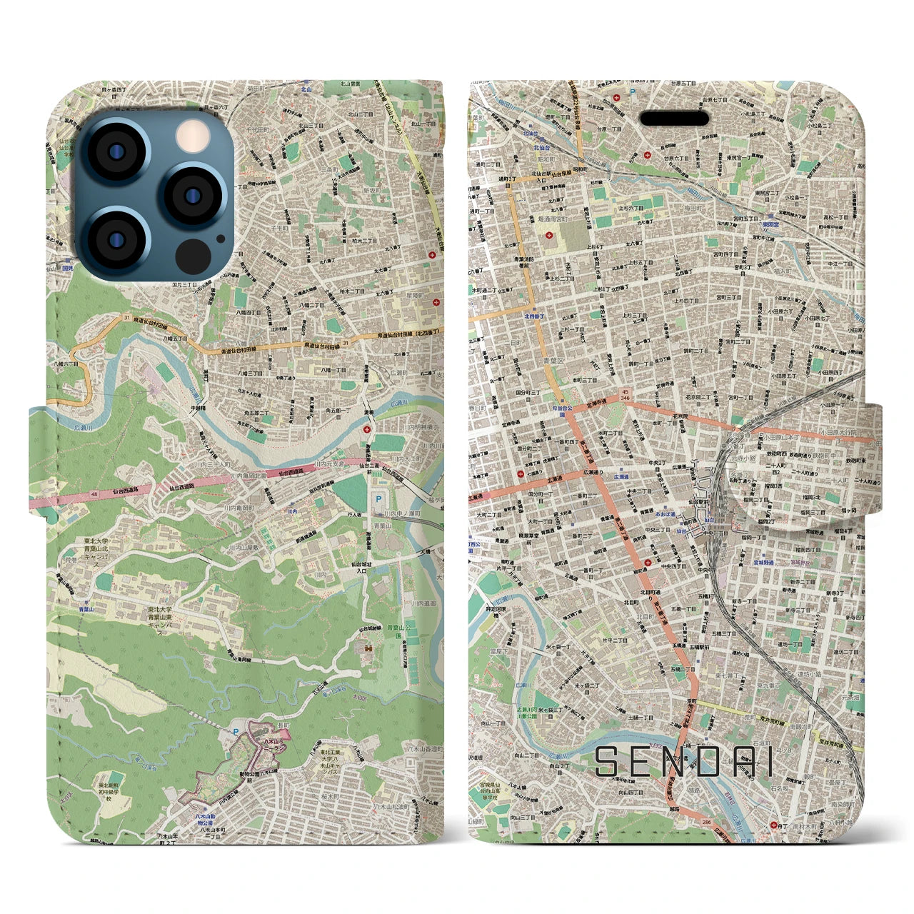 【仙台2(宮城県)】地図柄iPhoneケース(手帳タイプ)