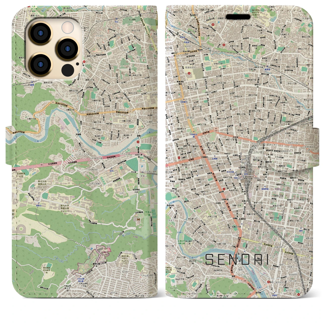 【仙台2(宮城県)】地図柄iPhoneケース(手帳タイプ)