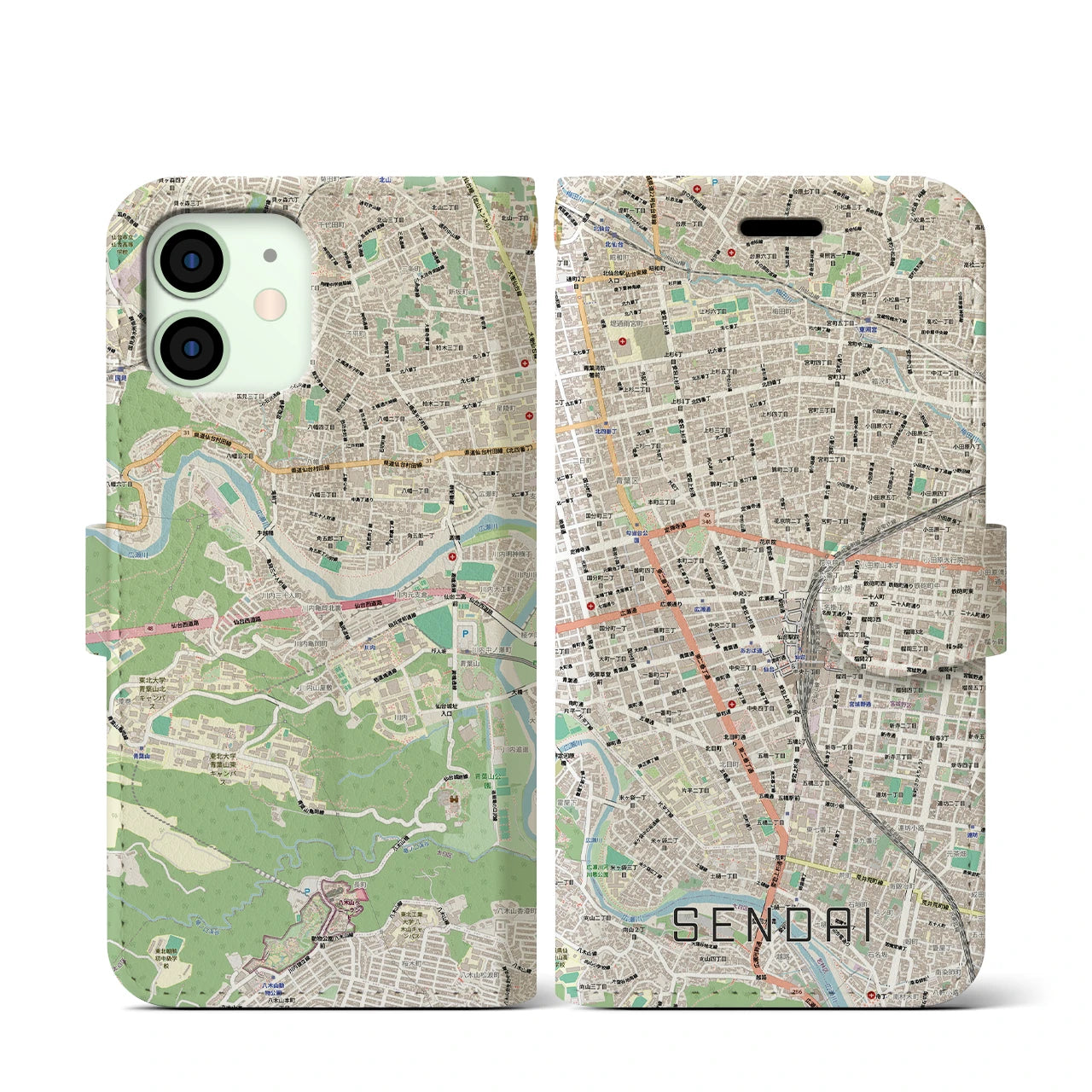 【仙台2(宮城県)】地図柄iPhoneケース(手帳タイプ)