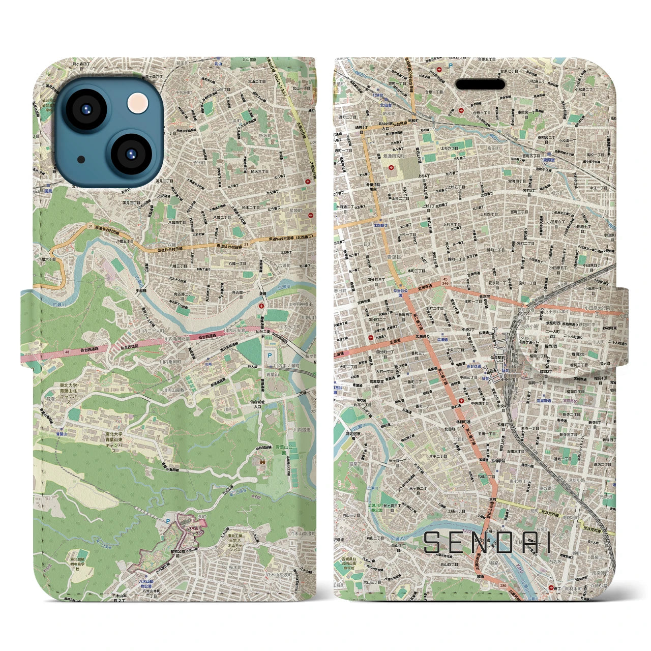 【仙台2(宮城県)】地図柄iPhoneケース(手帳タイプ)