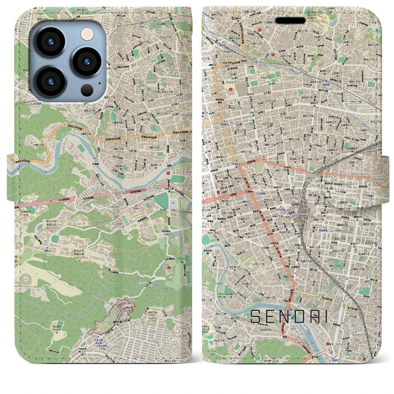【仙台2(宮城県)】地図柄iPhoneケース(手帳タイプ)