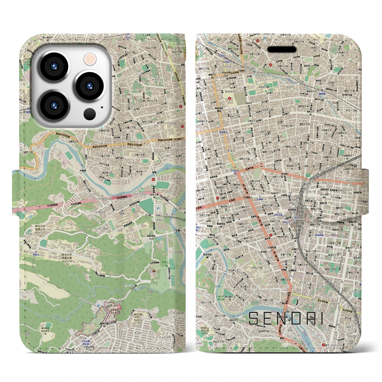 【仙台2(宮城県)】地図柄iPhoneケース(手帳タイプ)