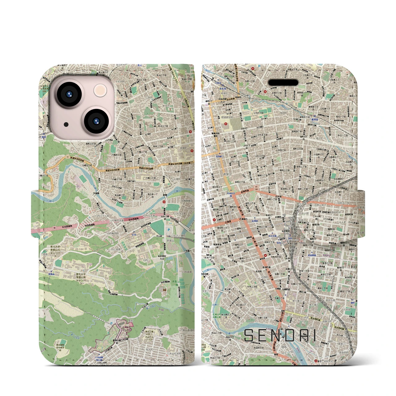 【仙台2(宮城県)】地図柄iPhoneケース(手帳タイプ)