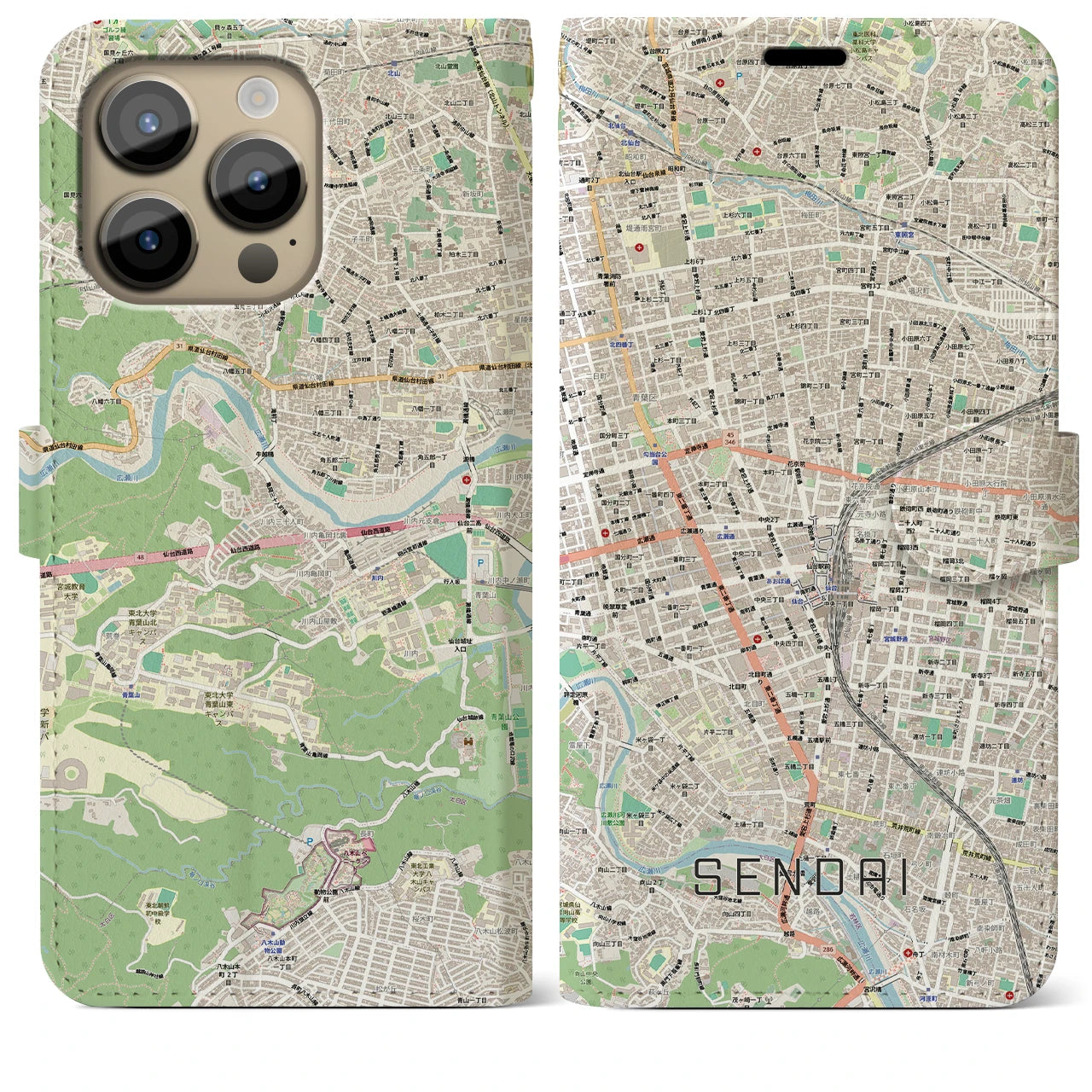 【仙台2(宮城県)】地図柄iPhoneケース(手帳タイプ)